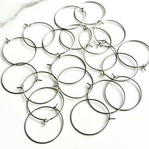 Silver 316 Surgical Stainless Steel Hoop Earrings, Silver Hoop Earrings, 20mm (3/4"), Wire Size: 21 gauge