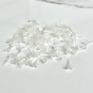 ~120 Clear Plastic Stud Earring Posts (100% HYPOALLERGENIC) 4.5mm