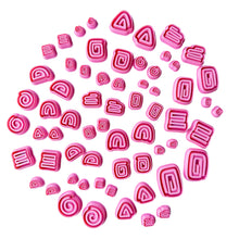 Load image into Gallery viewer, 64 clayful swirl polymer clay cutters. 8 shapes in 4 sizes from 0.5 inches to 1.5 inchs
