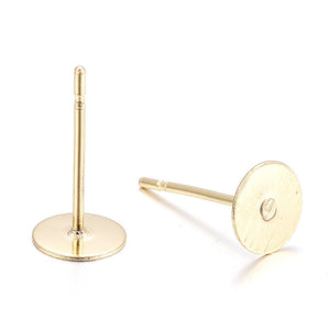 Gold Earring Stud Post - 304 Surgical Stainless Steel - 6mm